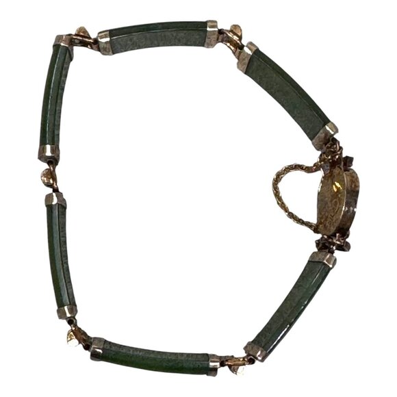 Vintage Green Jade Silver Gold Vermeil Elegant Bar Link Bracelet Luxury Jewelry - Picture 3 of 7